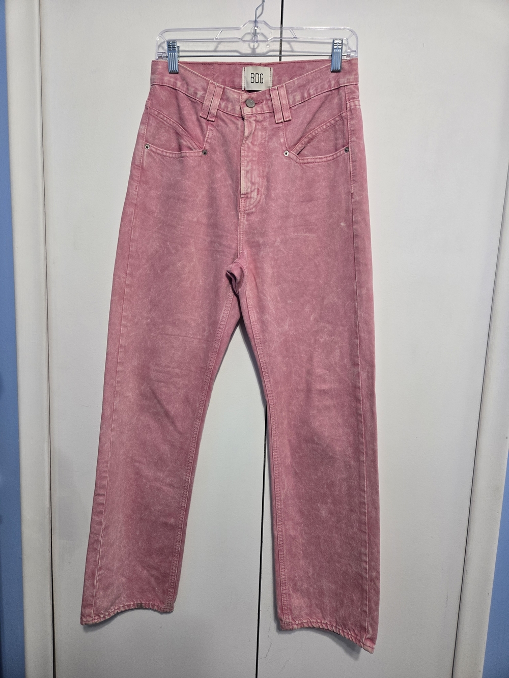 BDG Cowboy Jeans Size 28 Pink Acid Wash‎ High Rise Straight Leg 100% Cotton
